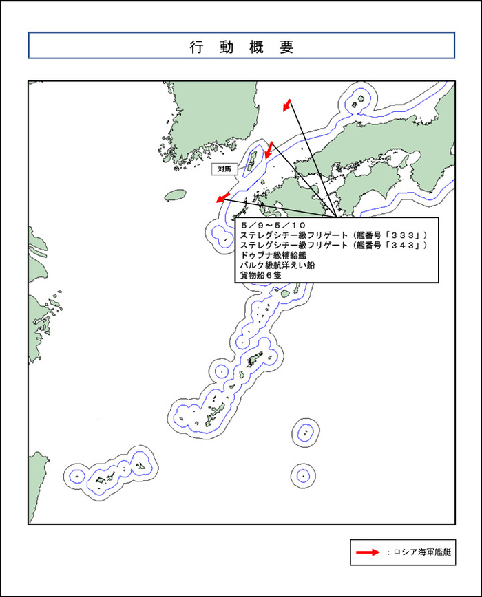 通过对马海峡的俄军补给舰、护卫舰和货船社交媒体