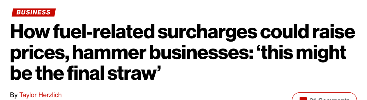 燃油成本上涨层层传导，影响美国企业和消费者
